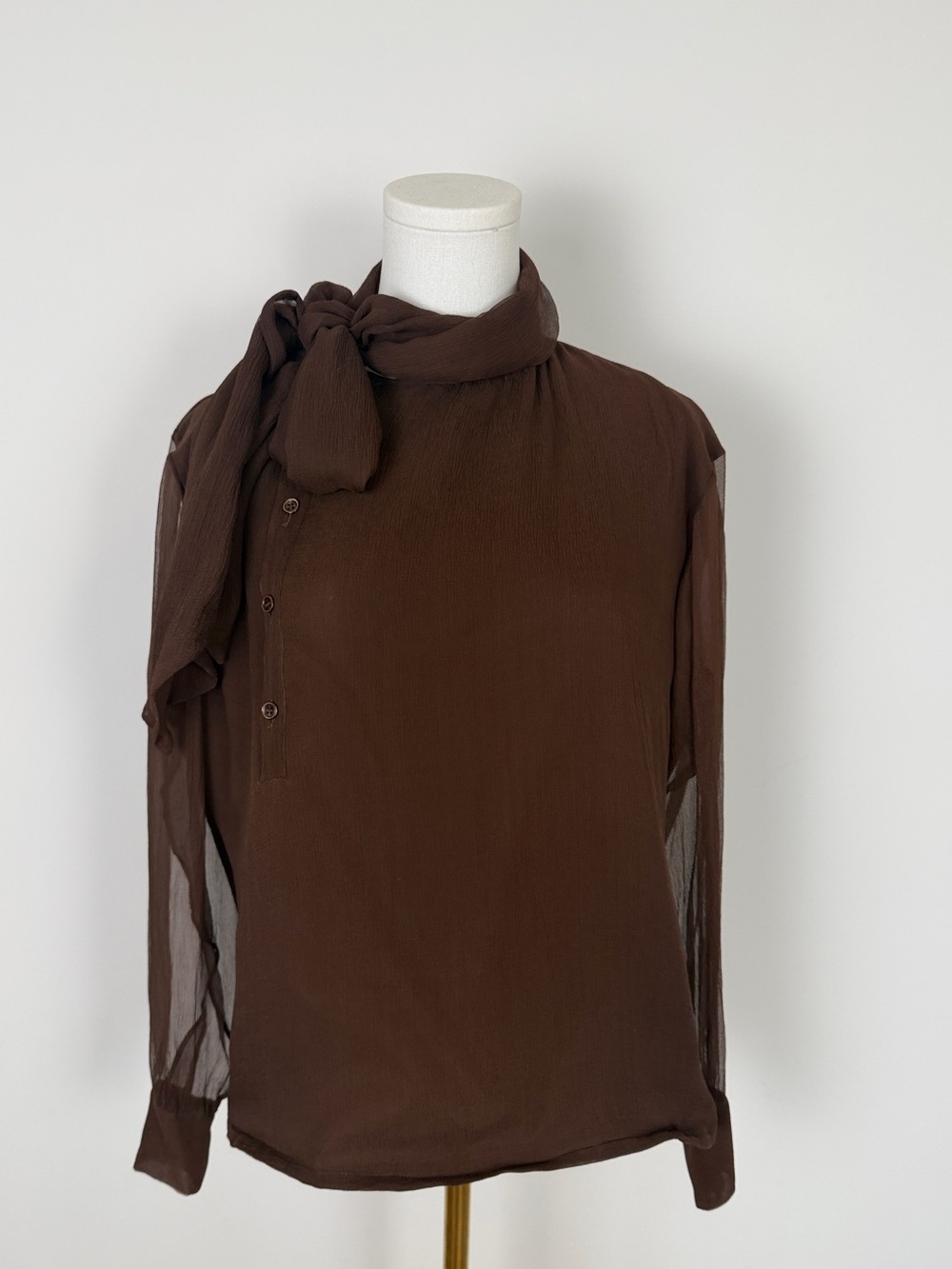 YSL Saint Laurent Vintage Silk Crepe Tie Neck Blouse